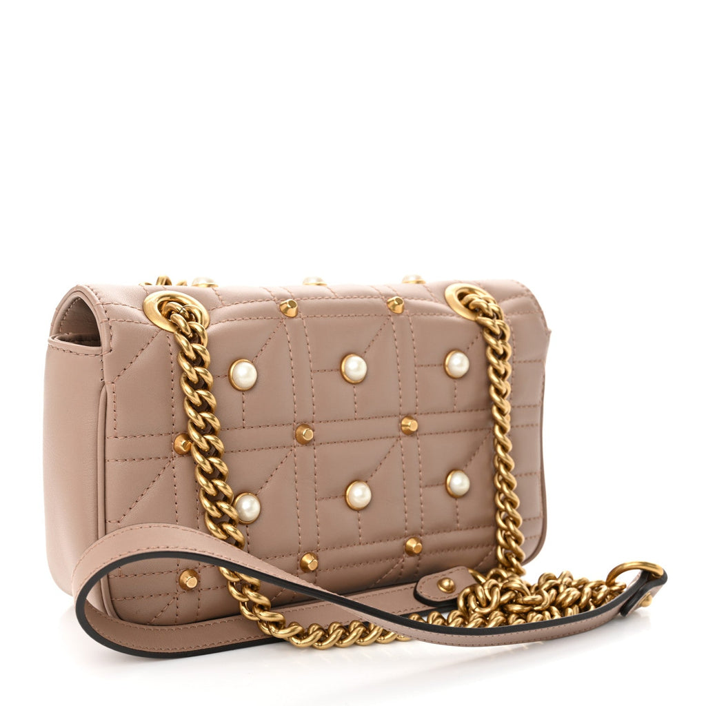 Calfskin Matelasse Studded Mini Pearly GG Marmont Shoulder Bag Porcelain Rose