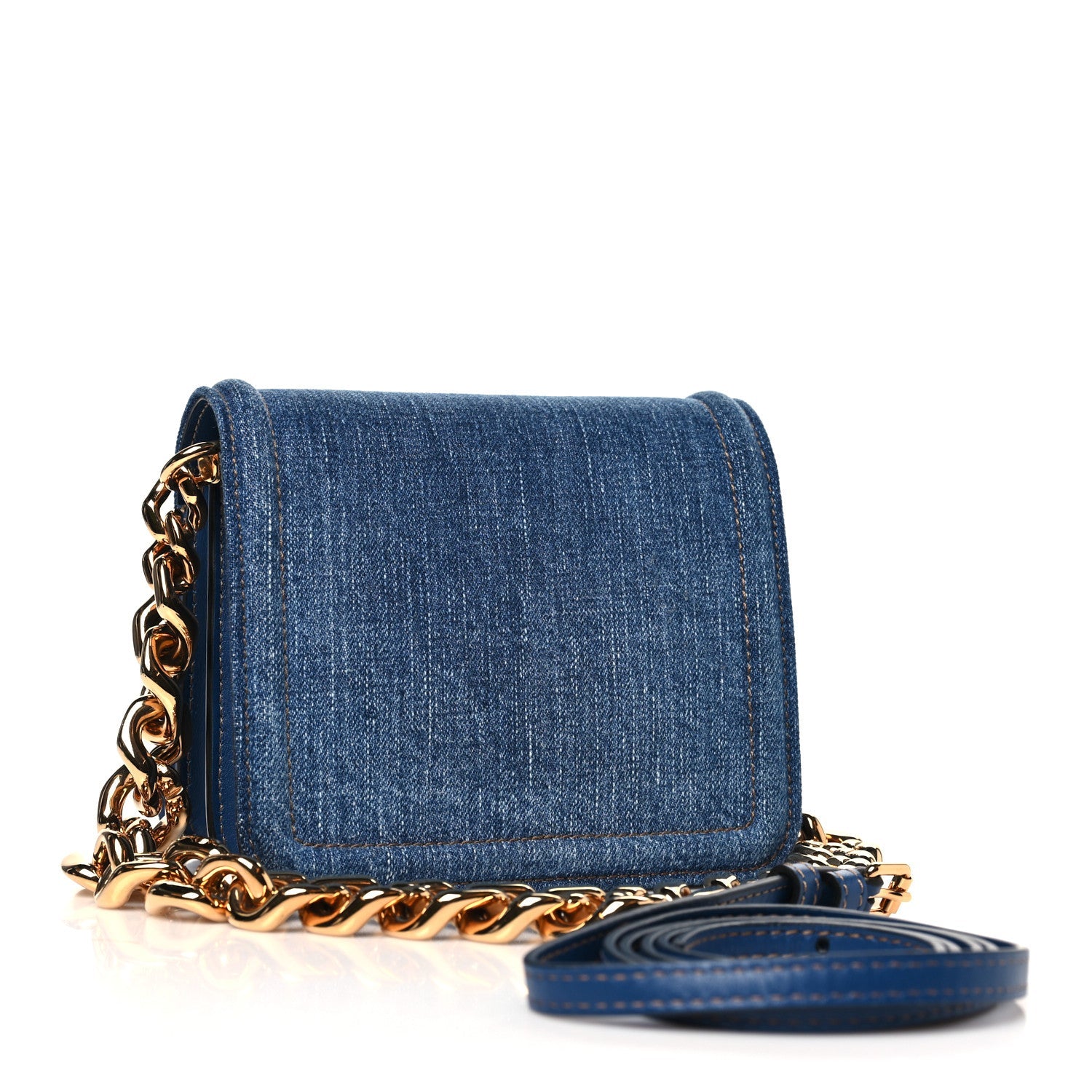 Denim La Medusa Chain Shoulder Bag Navy Blue