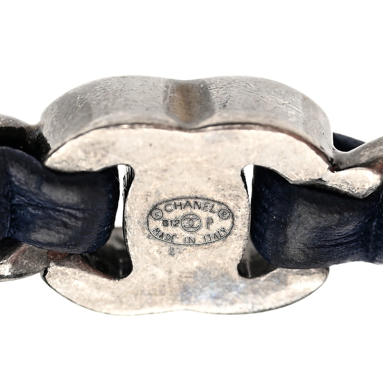 Lambskin Ruthenium Chain CC Bangle Bracelets Set of 3 Navy