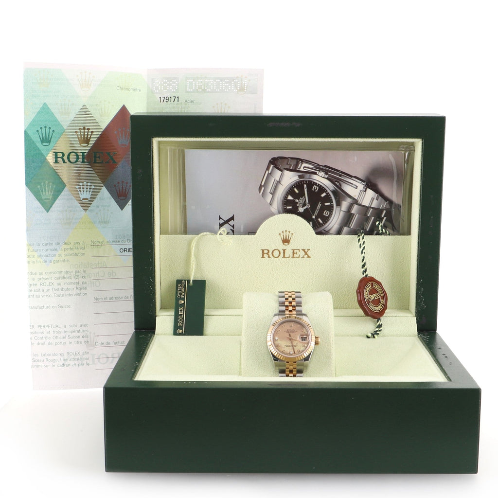 Oyster Perpetual Datejust Automatic Watch Stainless Steel and Everose Gold with Diamond Indicators and Mother of Pearl 26