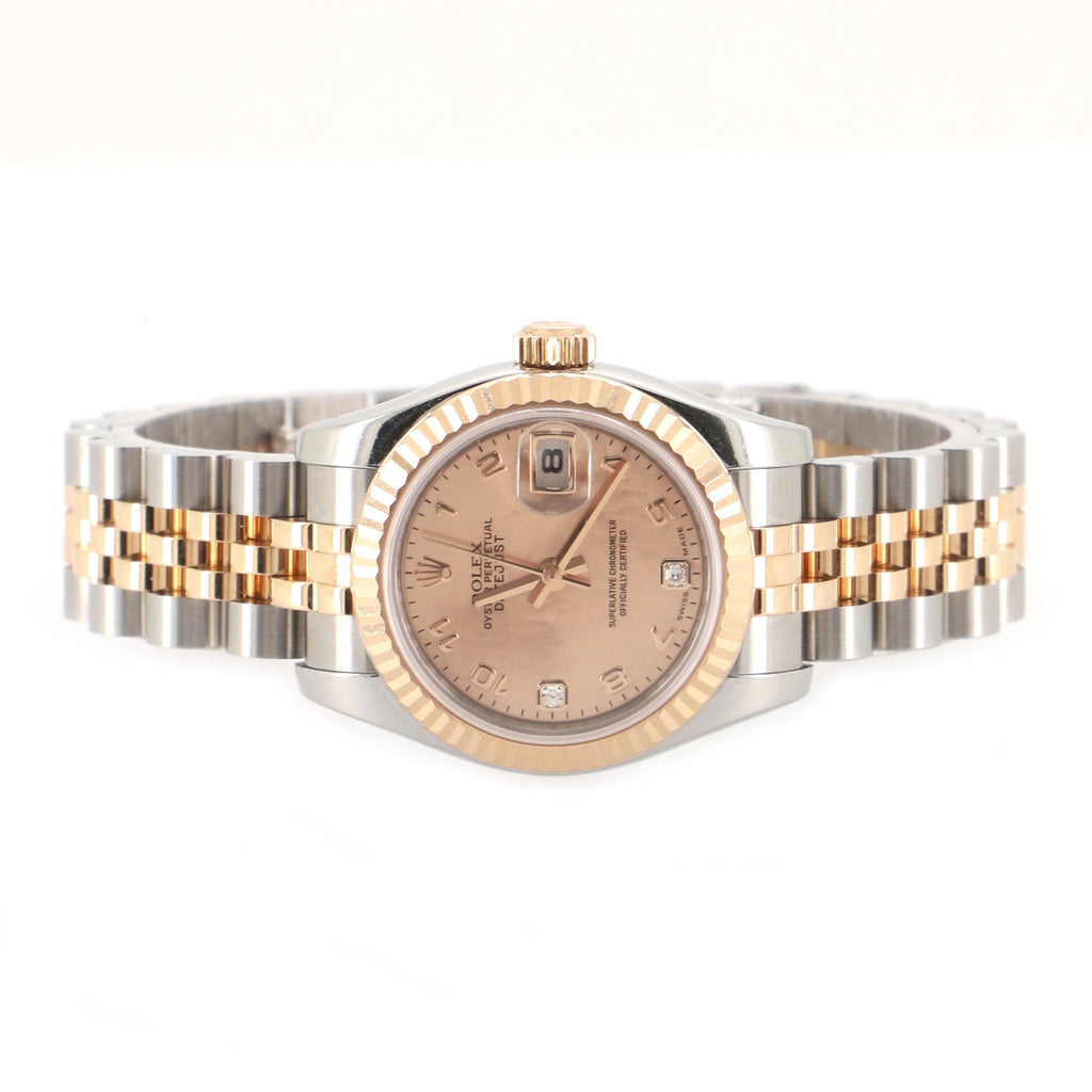 Oyster Perpetual Datejust Automatic Watch Stainless Steel and Everose Gold with Diamond Indicators and Mother of Pearl 26