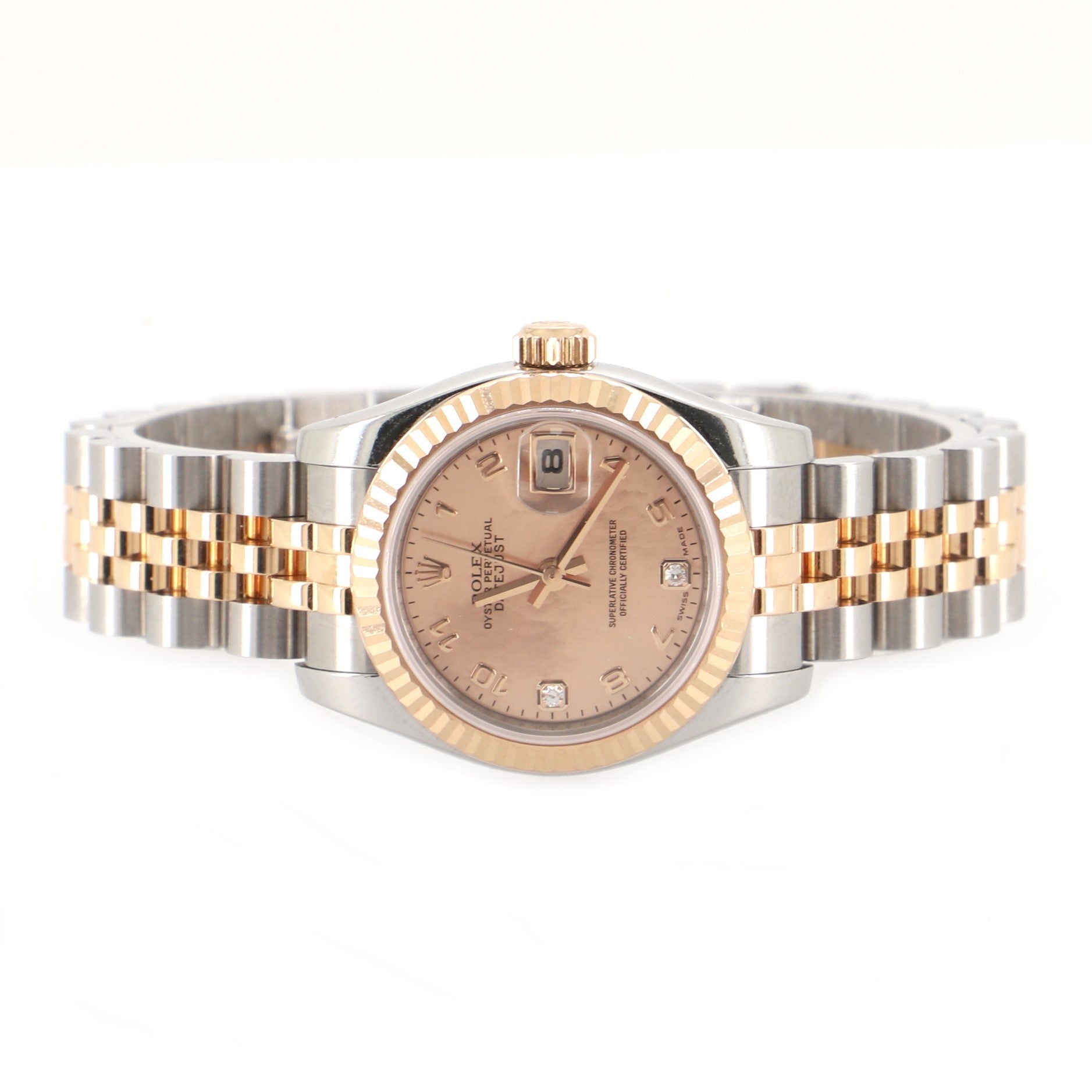 Oyster Perpetual Datejust Automatic Watch Stainless Steel and Everose Gold with Diamond Indicators and Mother of Pearl 26