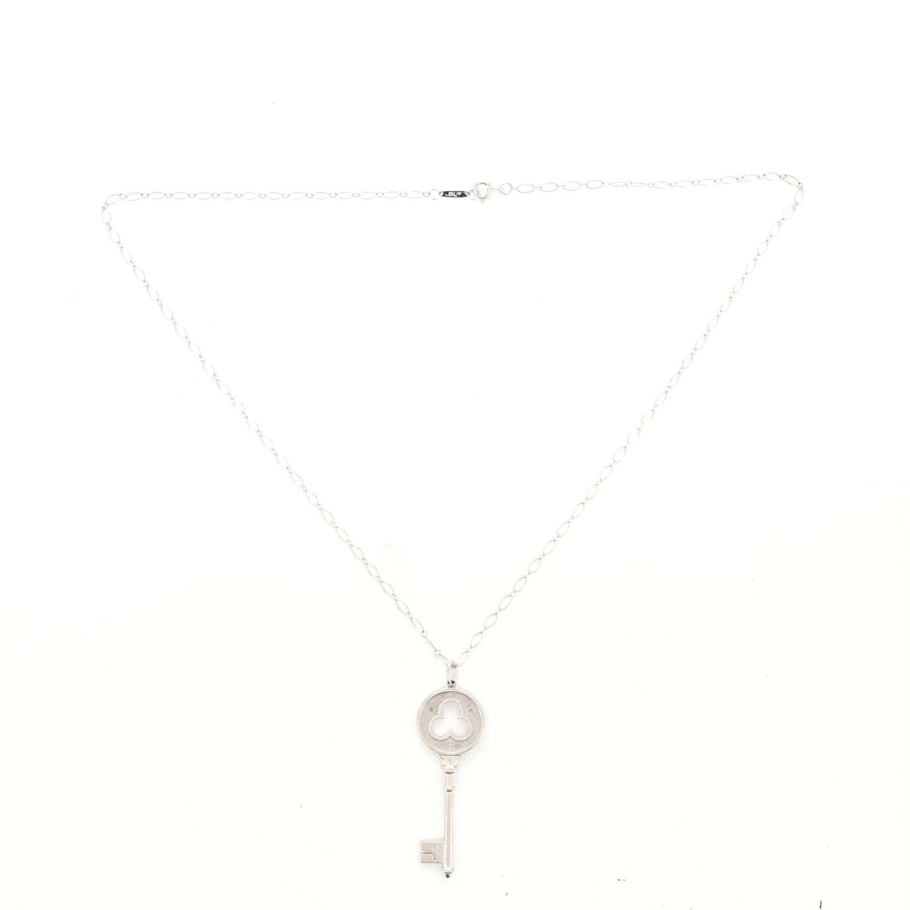 Clover Key Pendant Necklace 18K White Gold with Diamonds