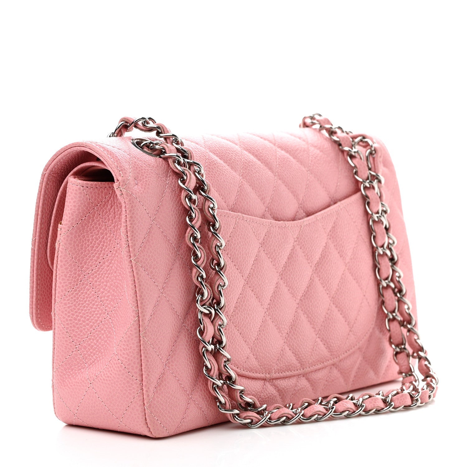 Caviar Quilted Medium Double Flap Light Pink