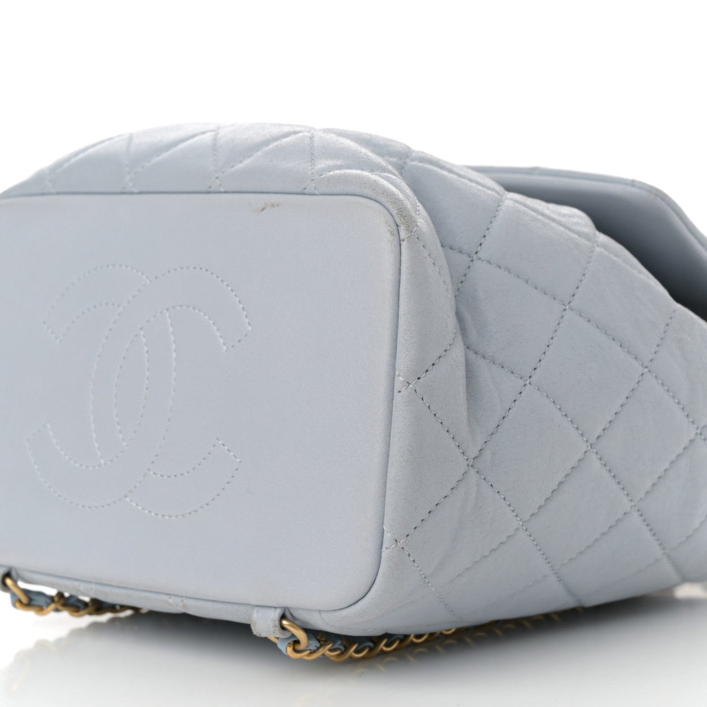 Lambskin Quilted Small Braided CC Backpack Light Blue