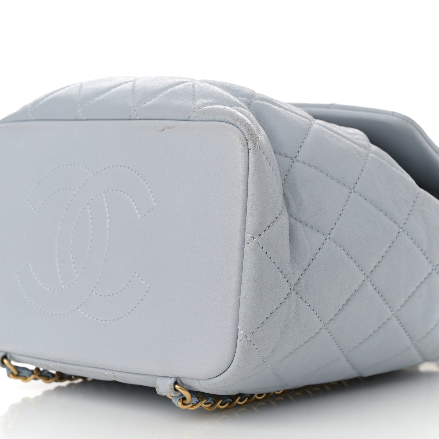 Lambskin Quilted Small Braided CC Backpack Light Blue