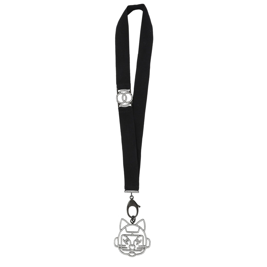 Cat Robot Lanyard Necklace Grosgrain with Crystal Embellished Metal