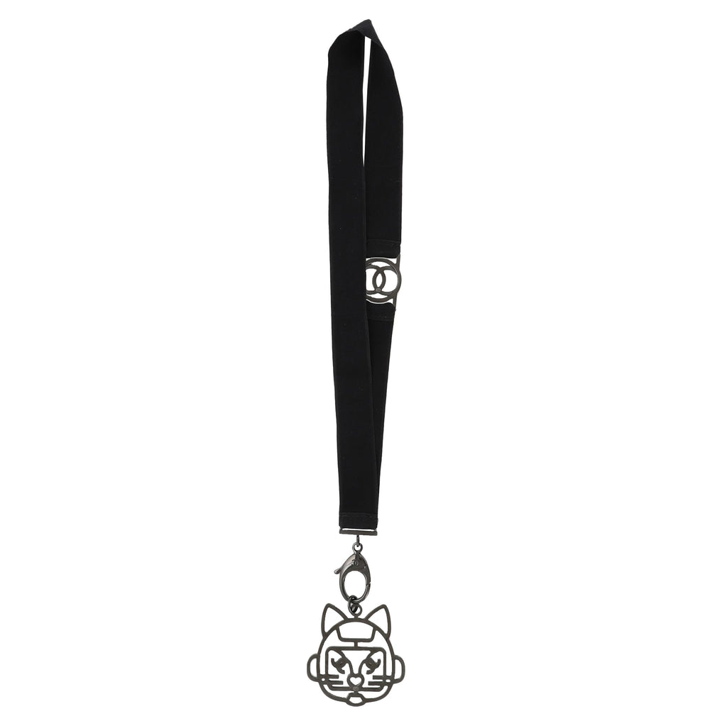 Cat Robot Lanyard Necklace Grosgrain with Crystal Embellished Metal