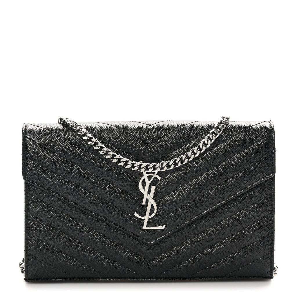 Grain De Poudre Matelasse Chevron Monogram Chain Wallet Black