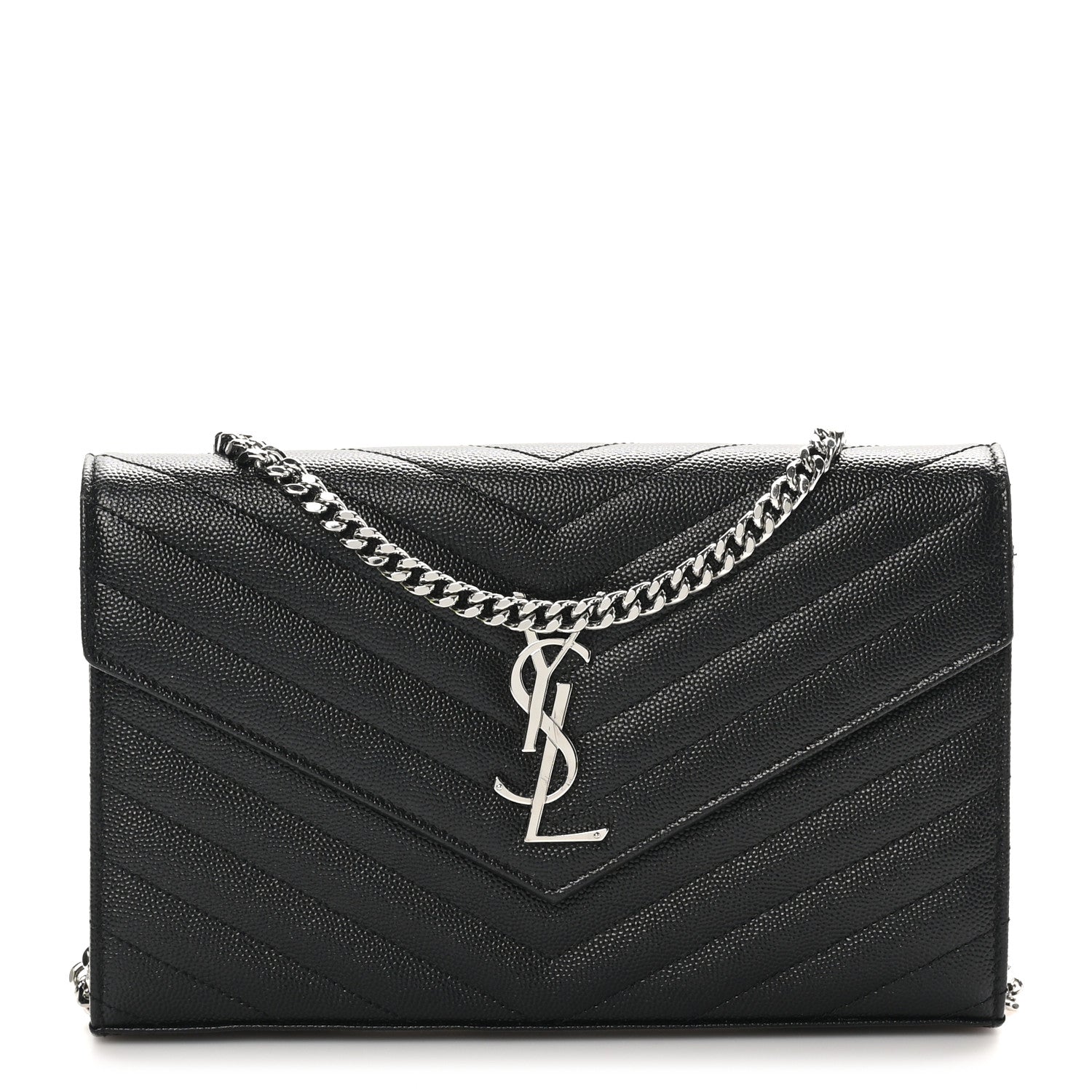 Grain De Poudre Matelasse Chevron Monogram Chain Wallet Black