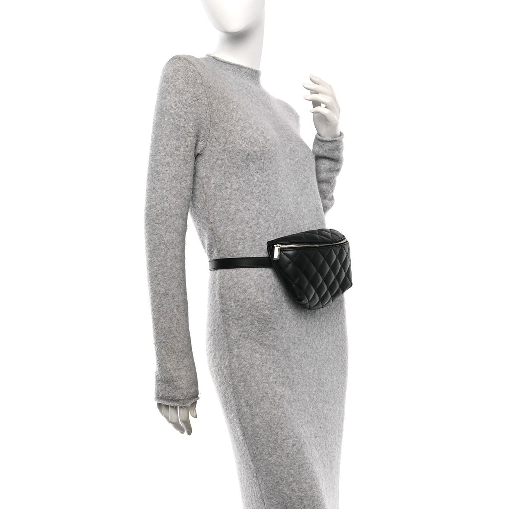 Calfskin Quilted Waist Belt Bag Black