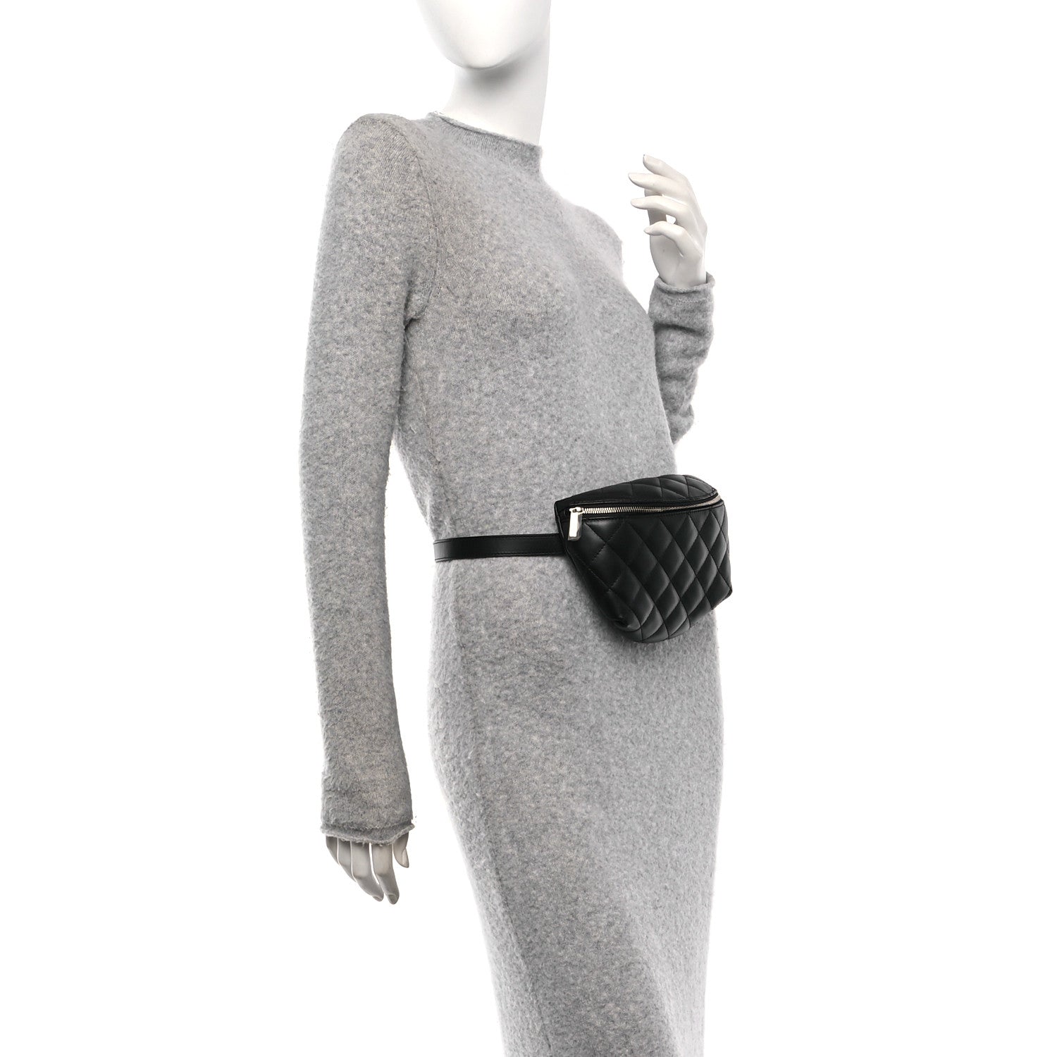 Calfskin Quilted Waist Belt Bag Black