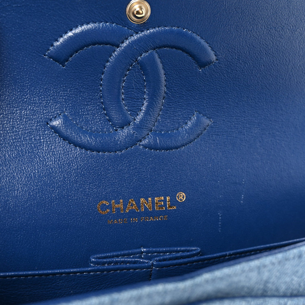 Denim Quilted Medium Double Flap Blue