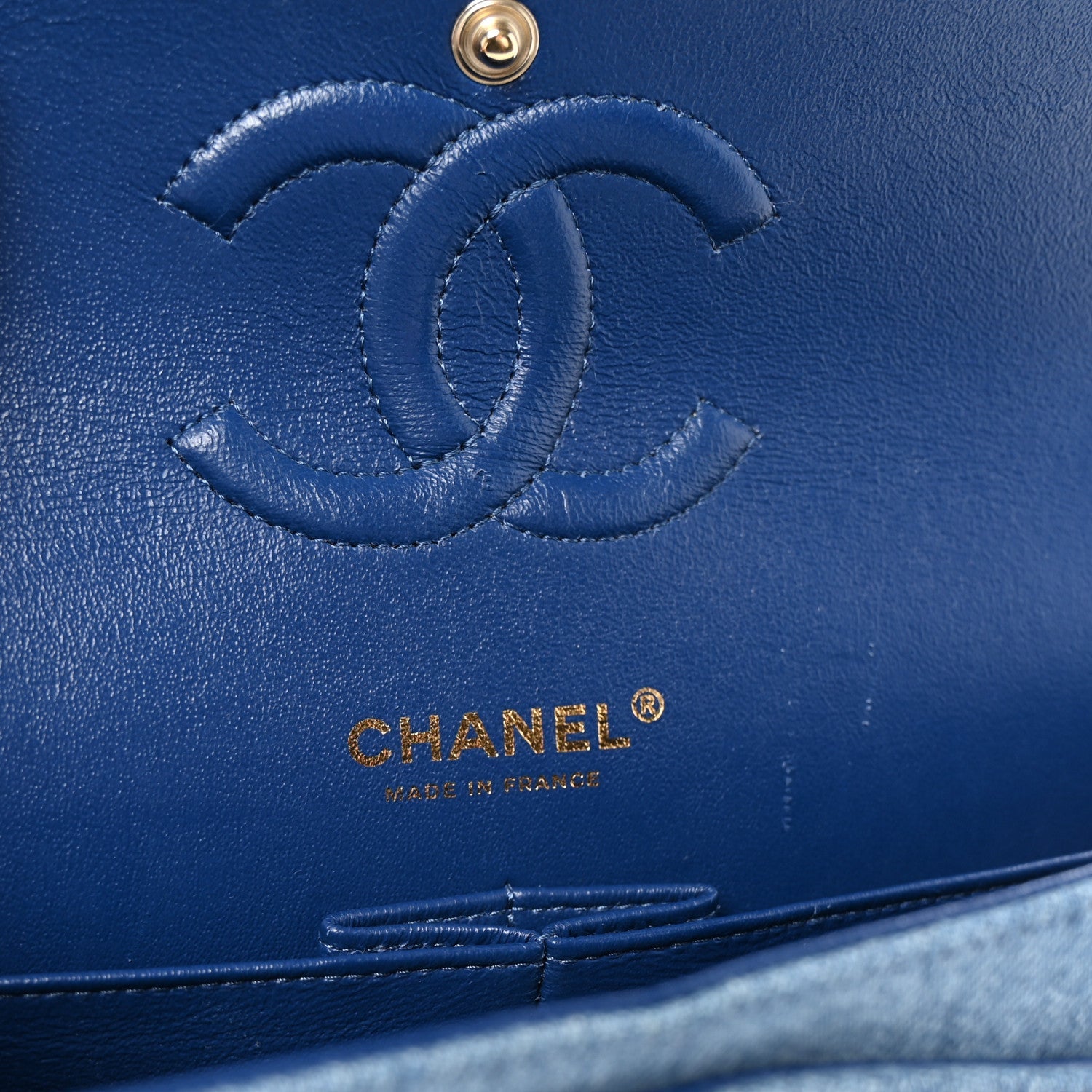 Denim Quilted Medium Double Flap Blue