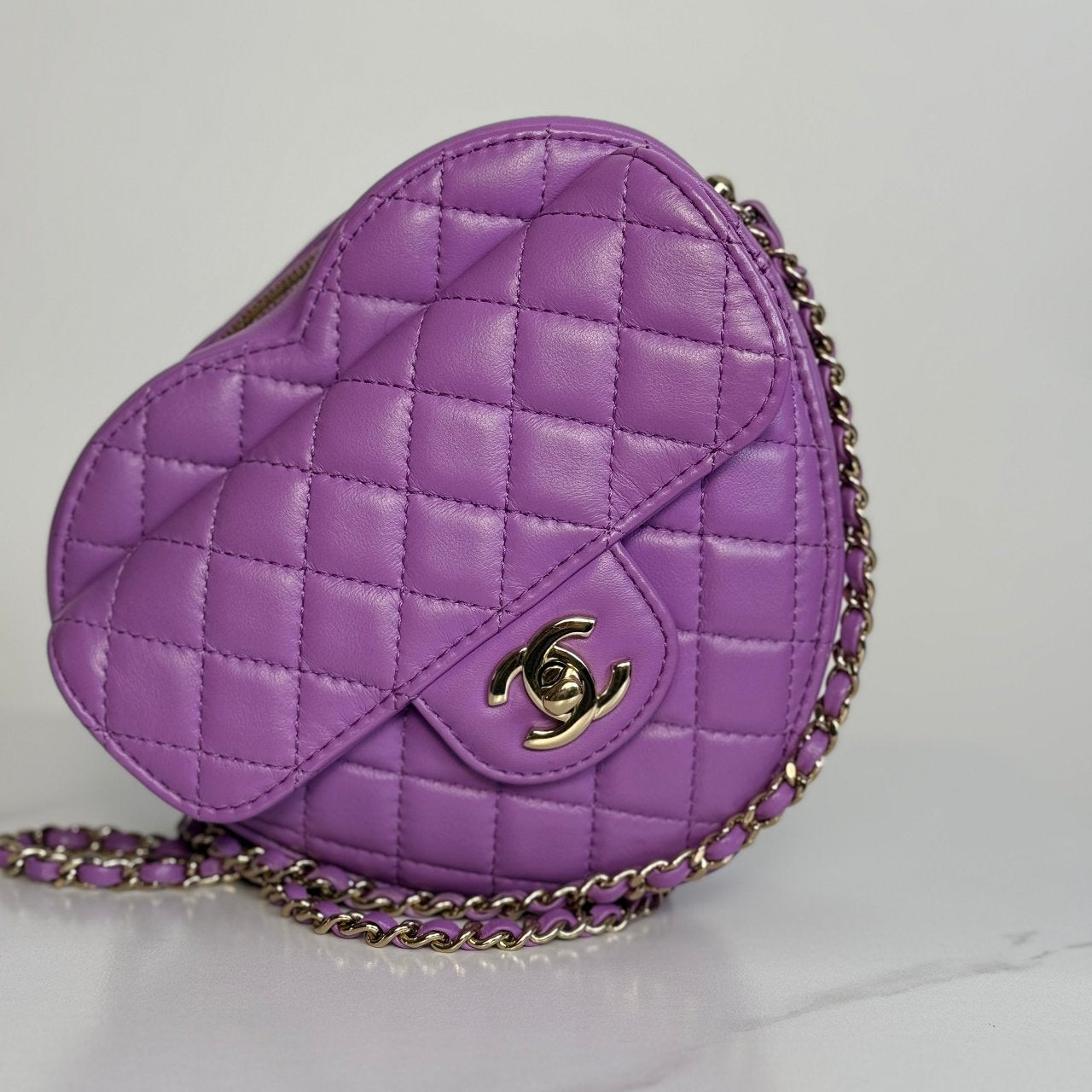 Chanel Large Heart Bag Purple Lambskin Gold Hardware 2022