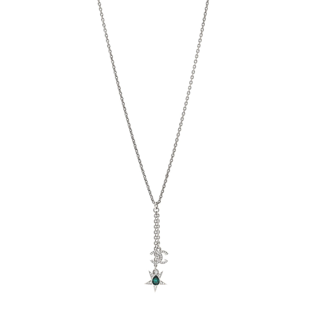 Crystal CC Star Drop Necklace Silver Green