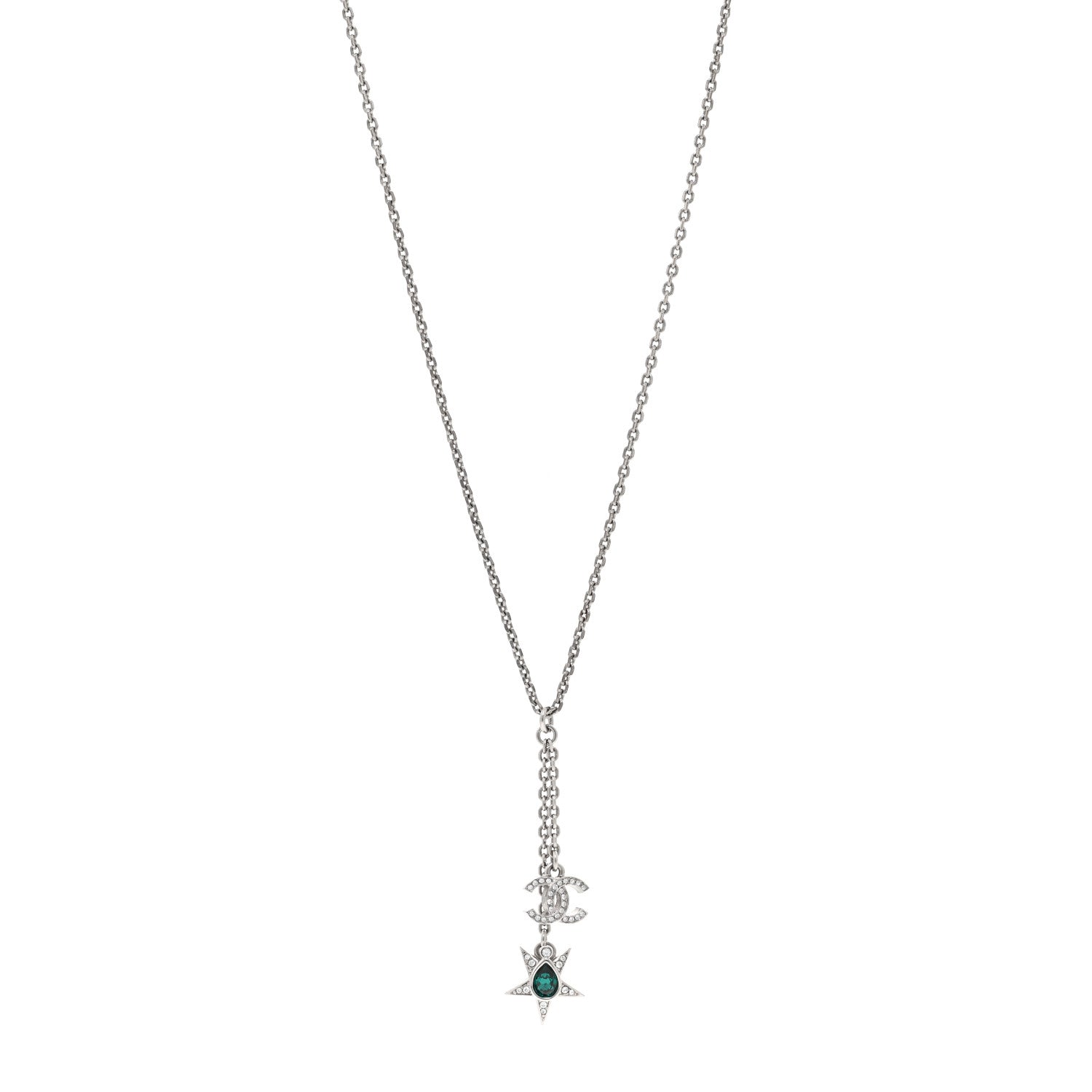Crystal CC Star Drop Necklace Silver Green