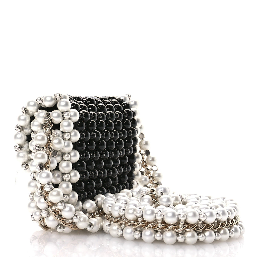 Crystal Pearl Beaded Mini Rectangular Flap Black White