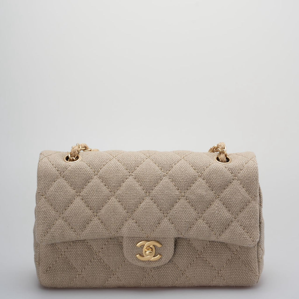Chanel Linen Timeless Quilted Medium Flap in Beige