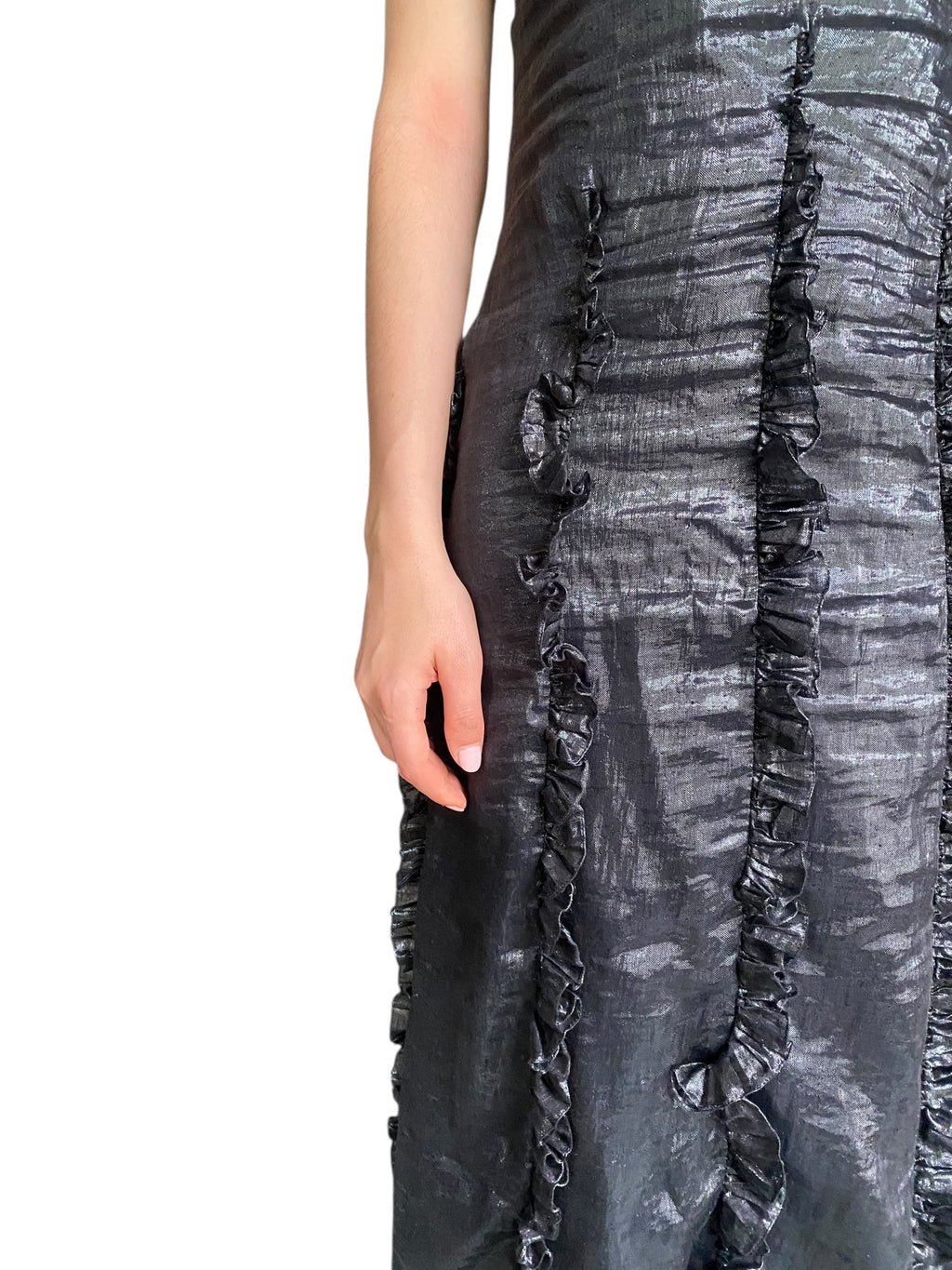 Gucci Tom Ford Black Metallic Ruffle  Slip Gown - IT 42 / US 4