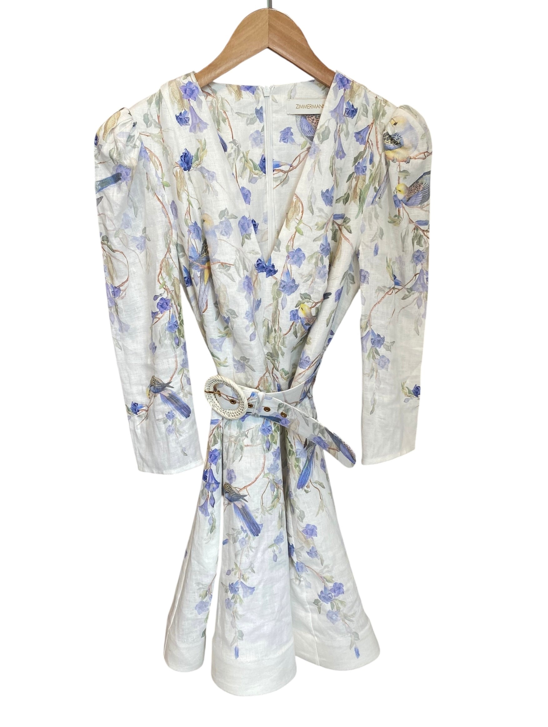 Zimmermann Blue Floral Print Linen Longsleeve Dress - 2 / US 8