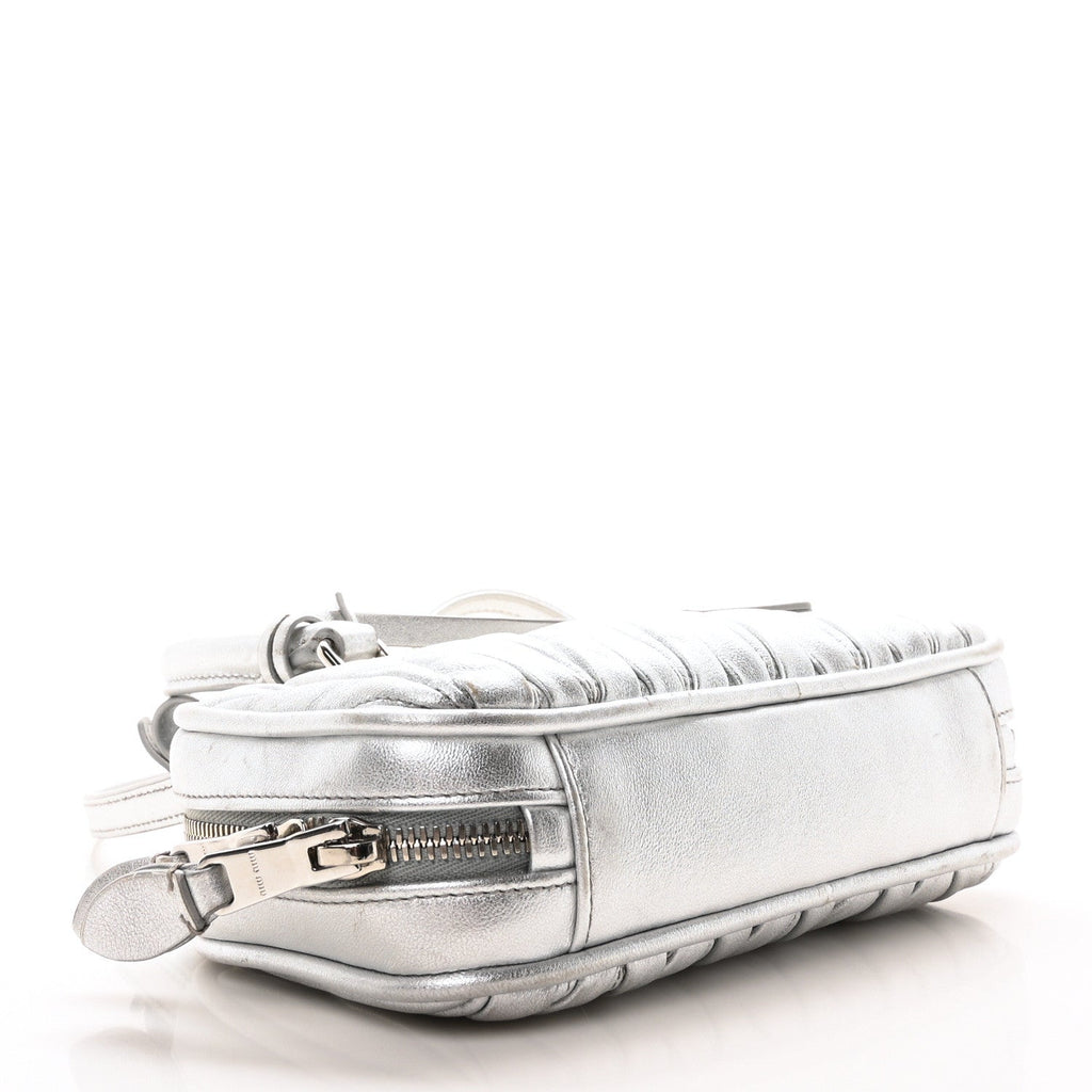 Metallic Nappa Matelasse Mini Arcadie Top Handle Bag Silver
