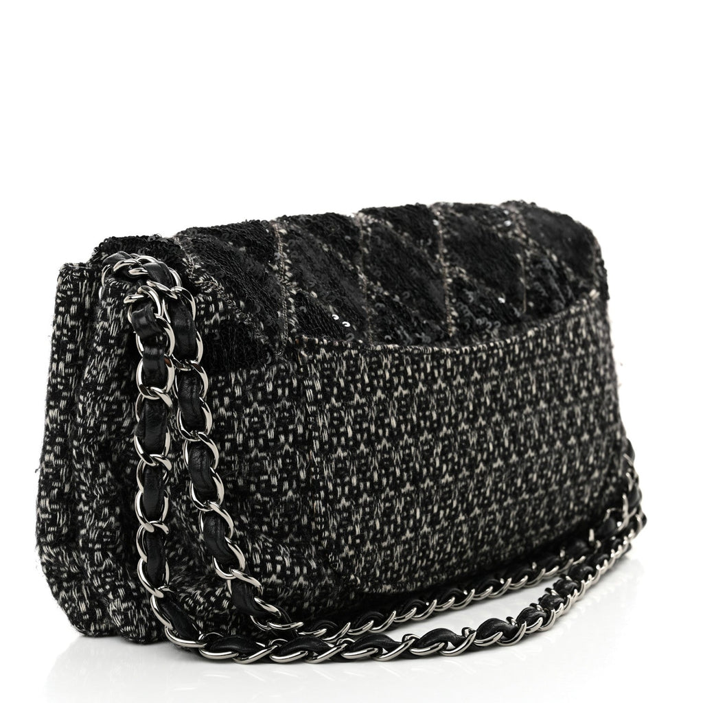 Sequin Tweed Icons Large Accordion 3 Flap Black