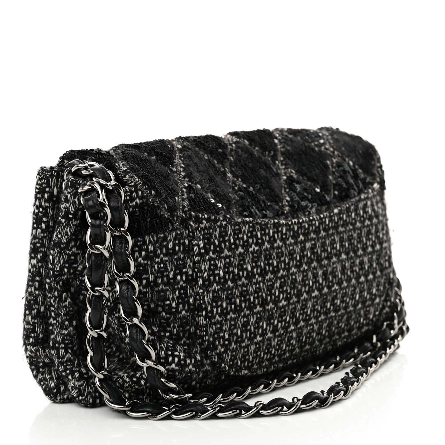 Sequin Tweed Icons Large Accordion 3 Flap Black