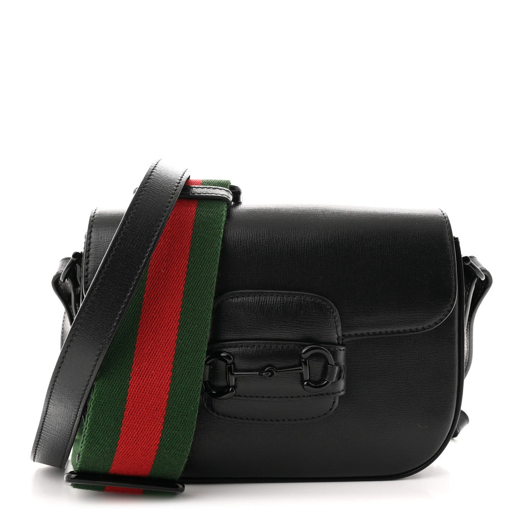 Azalea Calfskin Web Monochrome Mini Horsebit 1955 Shoulder Bag Black