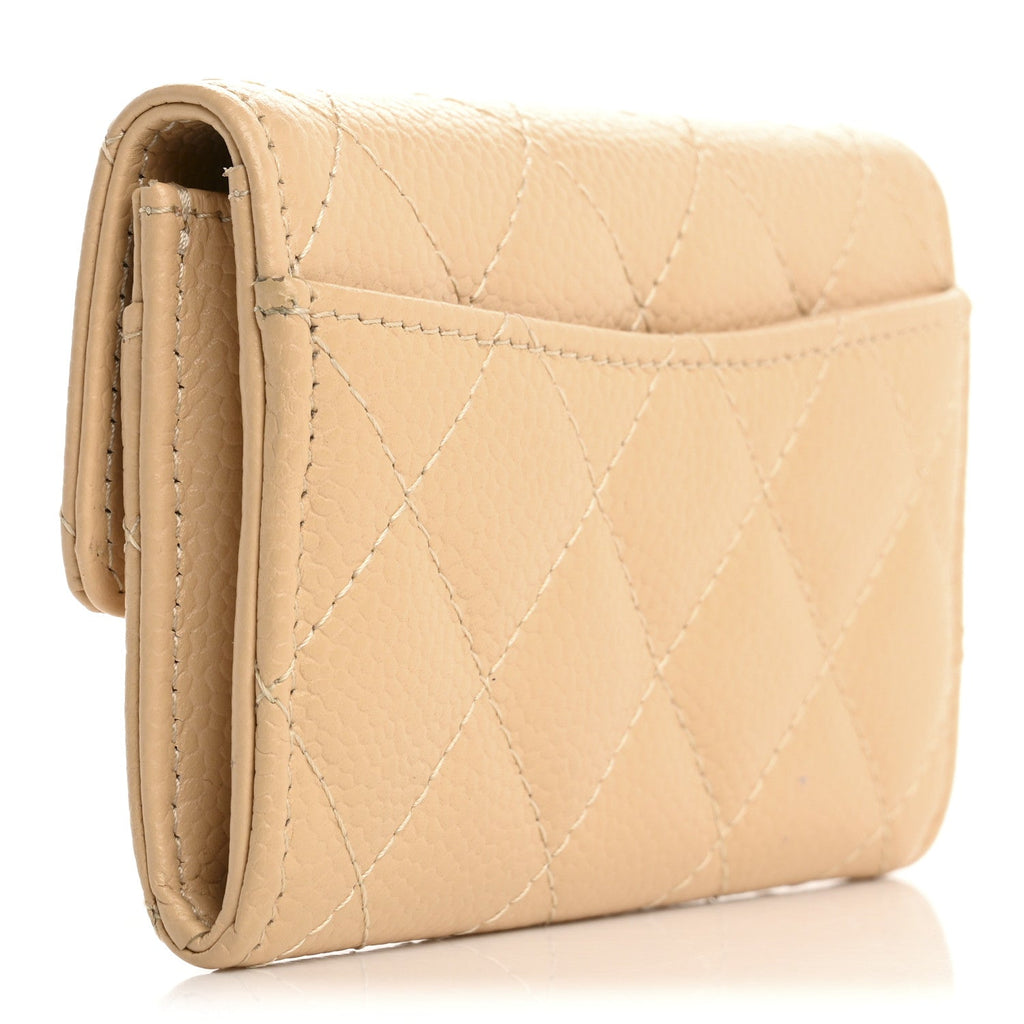 Caviar Quilted Flap  Holder Wallet Light Beige