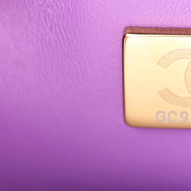Lambskin Enamel Quilted Mini Pending CC Square Flap Purple