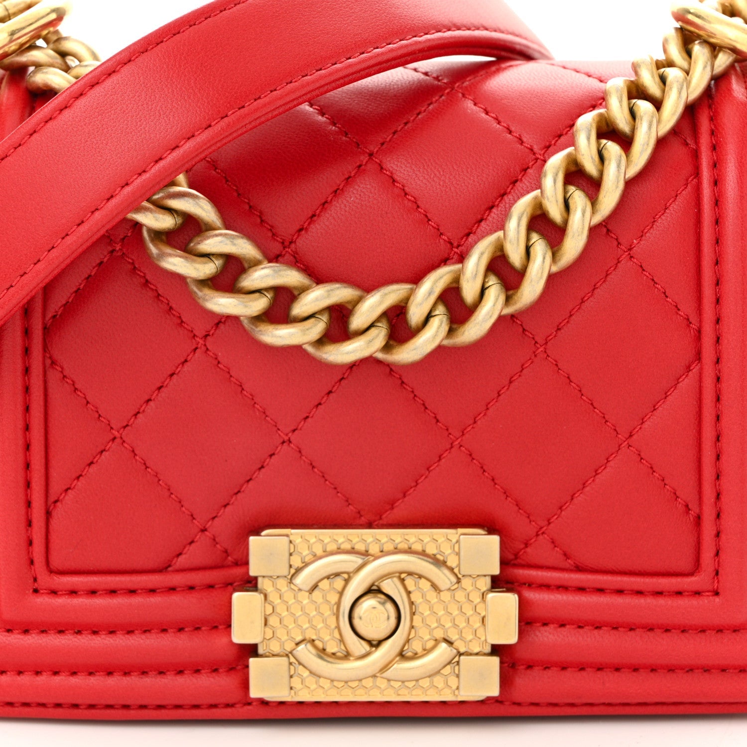 Lambskin Quilted Mini Boy Flap Red