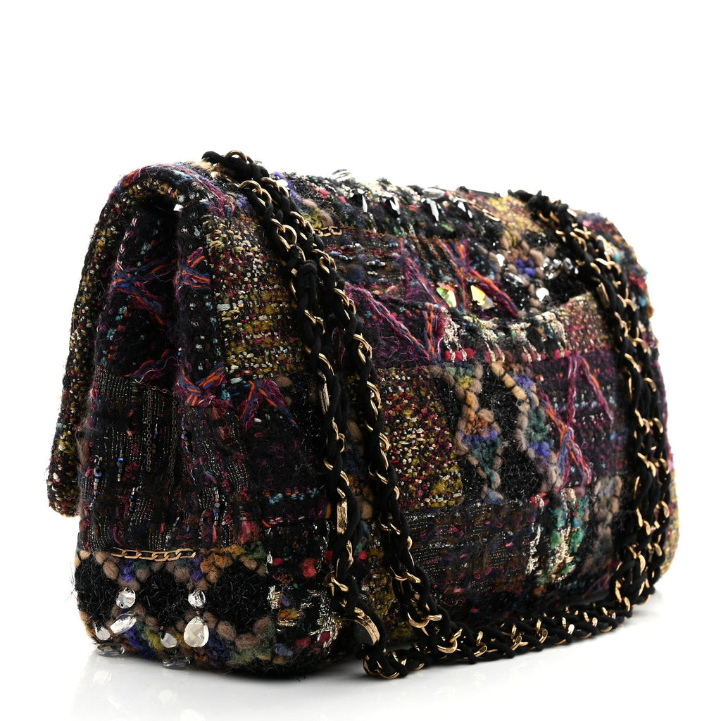 Tweed Crystal Embellished Paris Byzance Reissue 2.55 Classic 227 Flap Black Multicolor