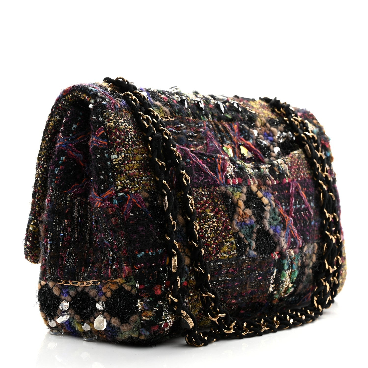 Tweed Crystal Embellished Paris Byzance Reissue 2.55 Classic 227 Flap Black Multicolor