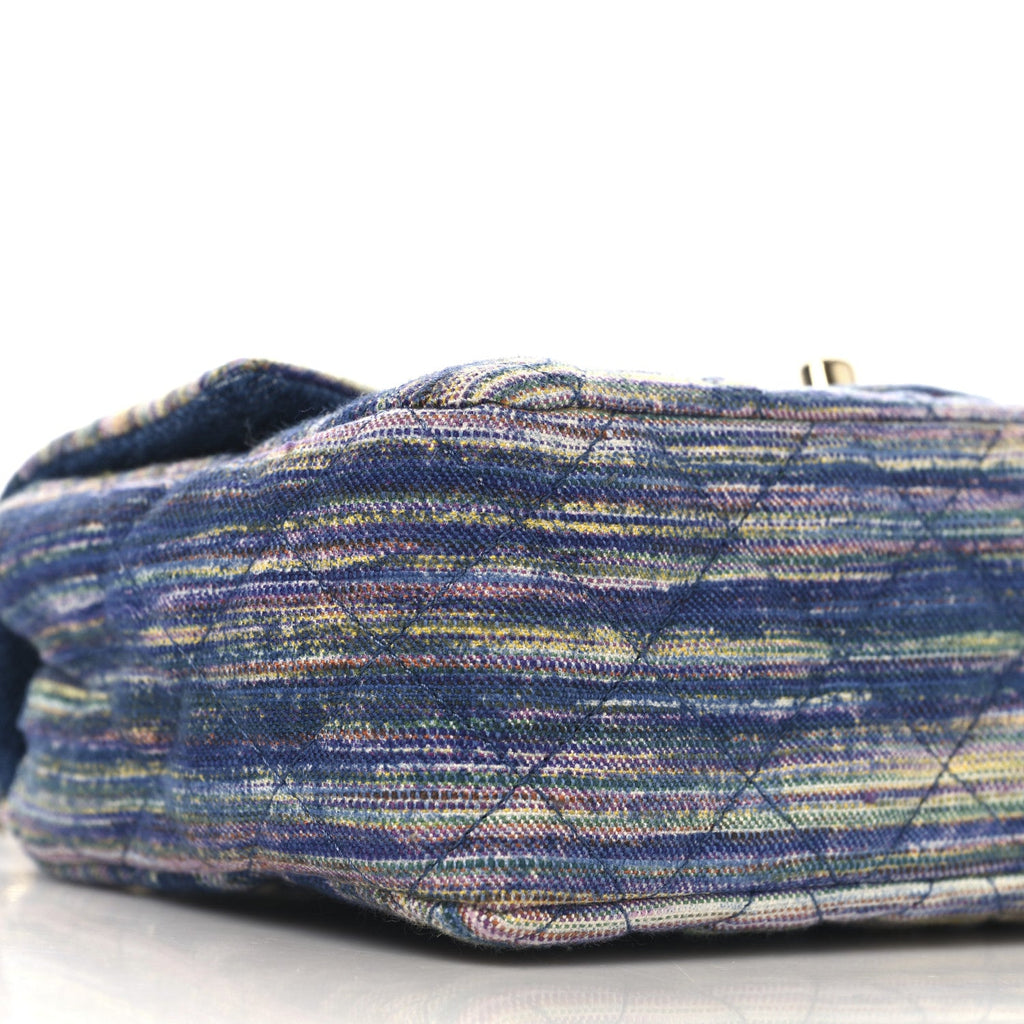 Striated Denim Quilted Classics in Fabrics Mini Rectangular Flap Navy Yellow Purple Green Multicolor
