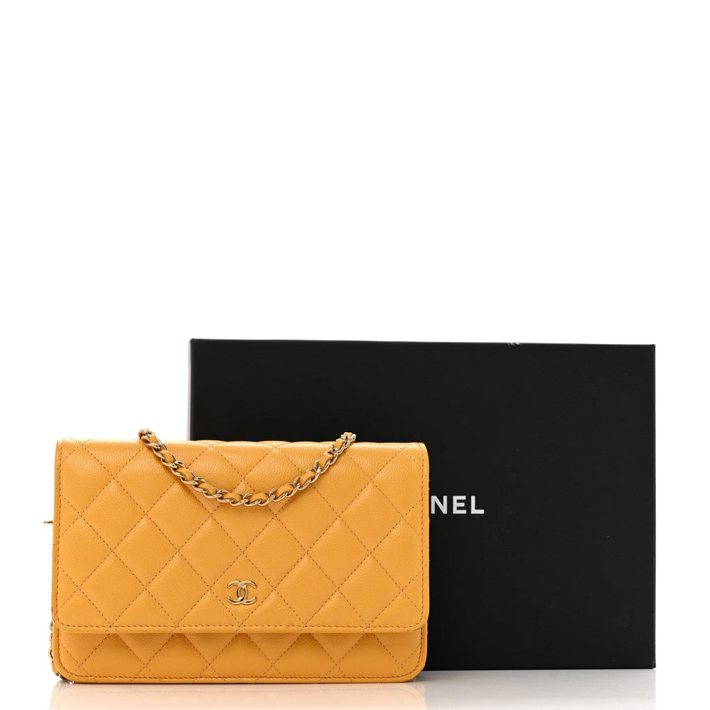 Caviar Quilted Wallet on Chain WOC Yellow