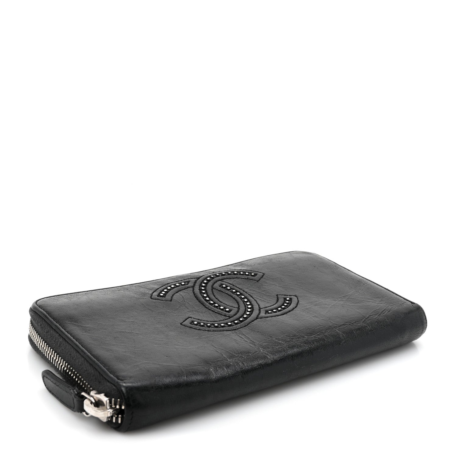 Lambskin Studded Small Timeless CC Zip Around Wallet Black