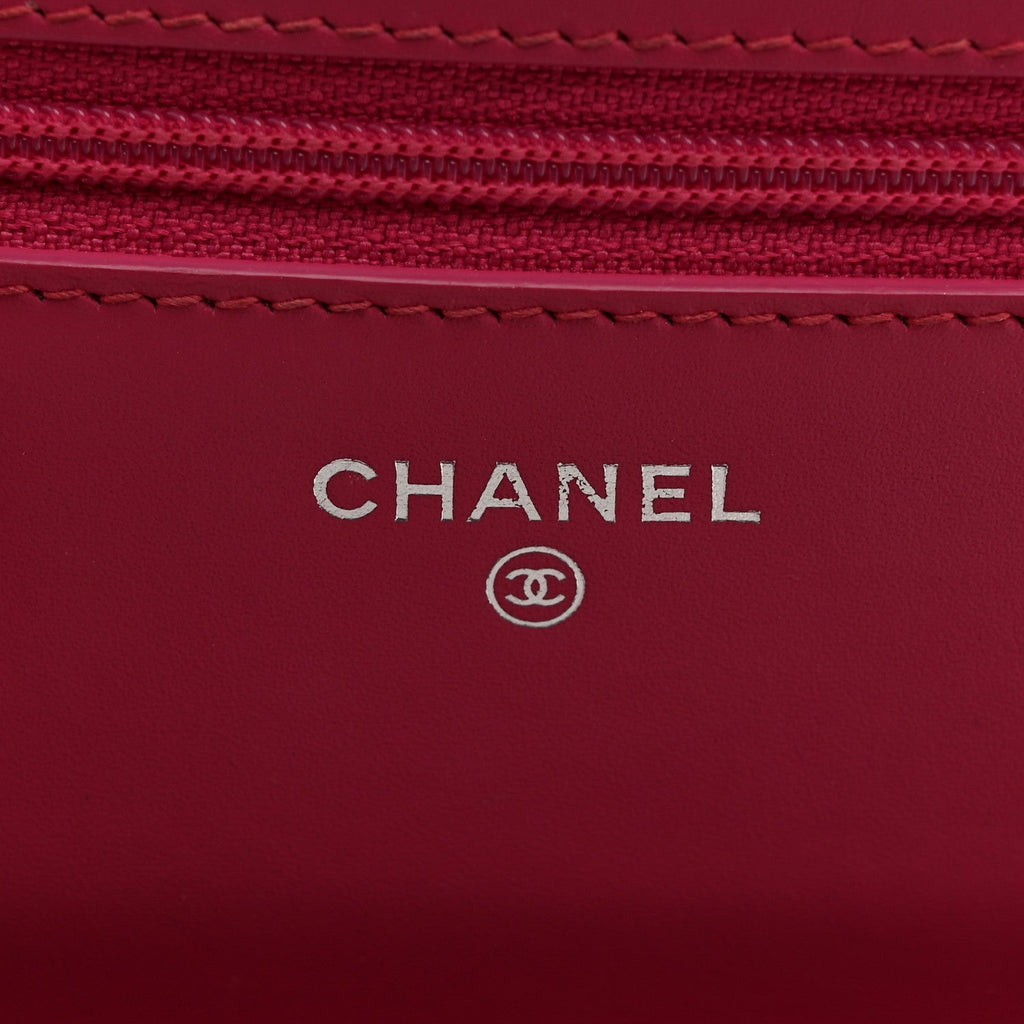 Patent Calfskin Quilted Wallet On Chain WOC Pink