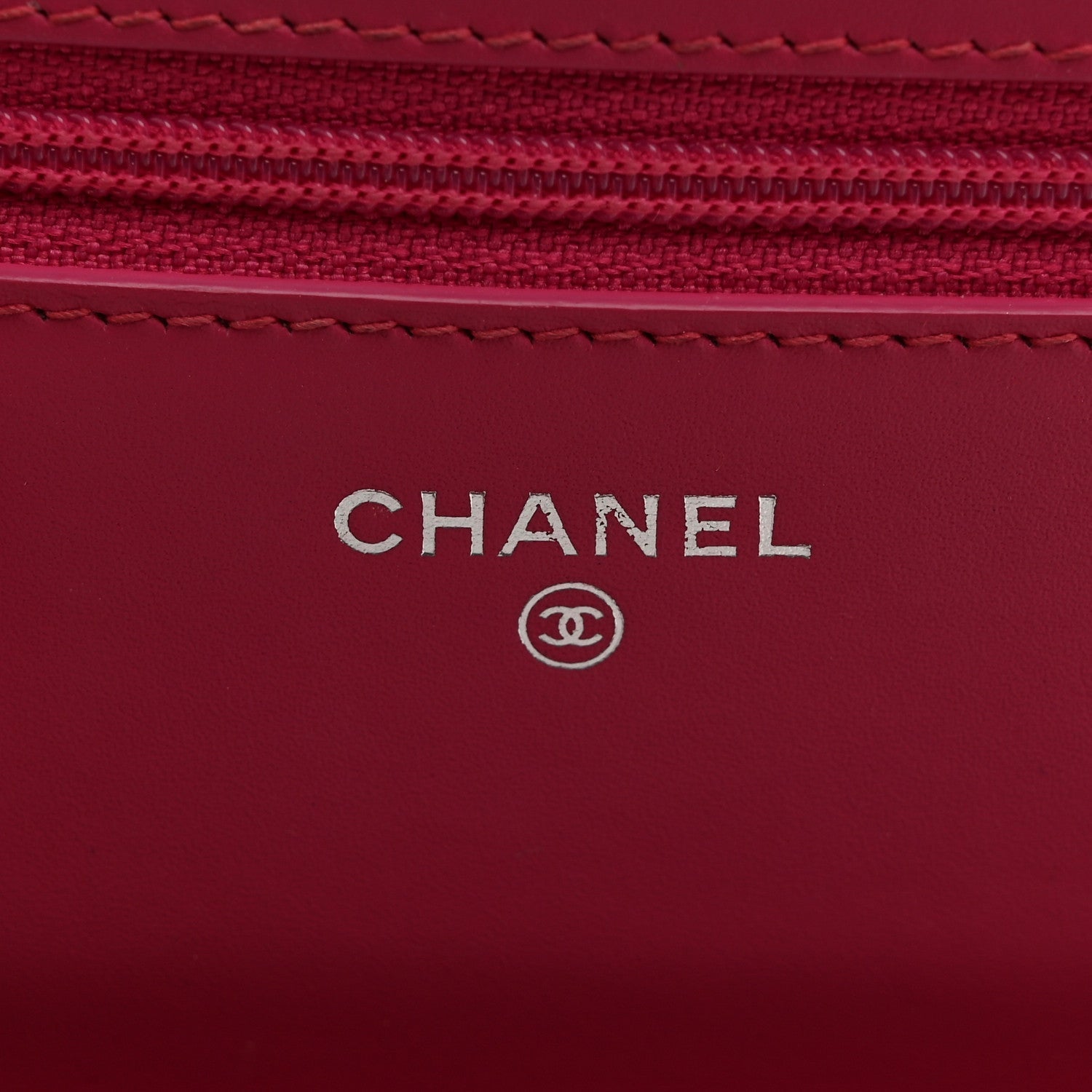 Patent Calfskin Quilted Wallet On Chain WOC Pink