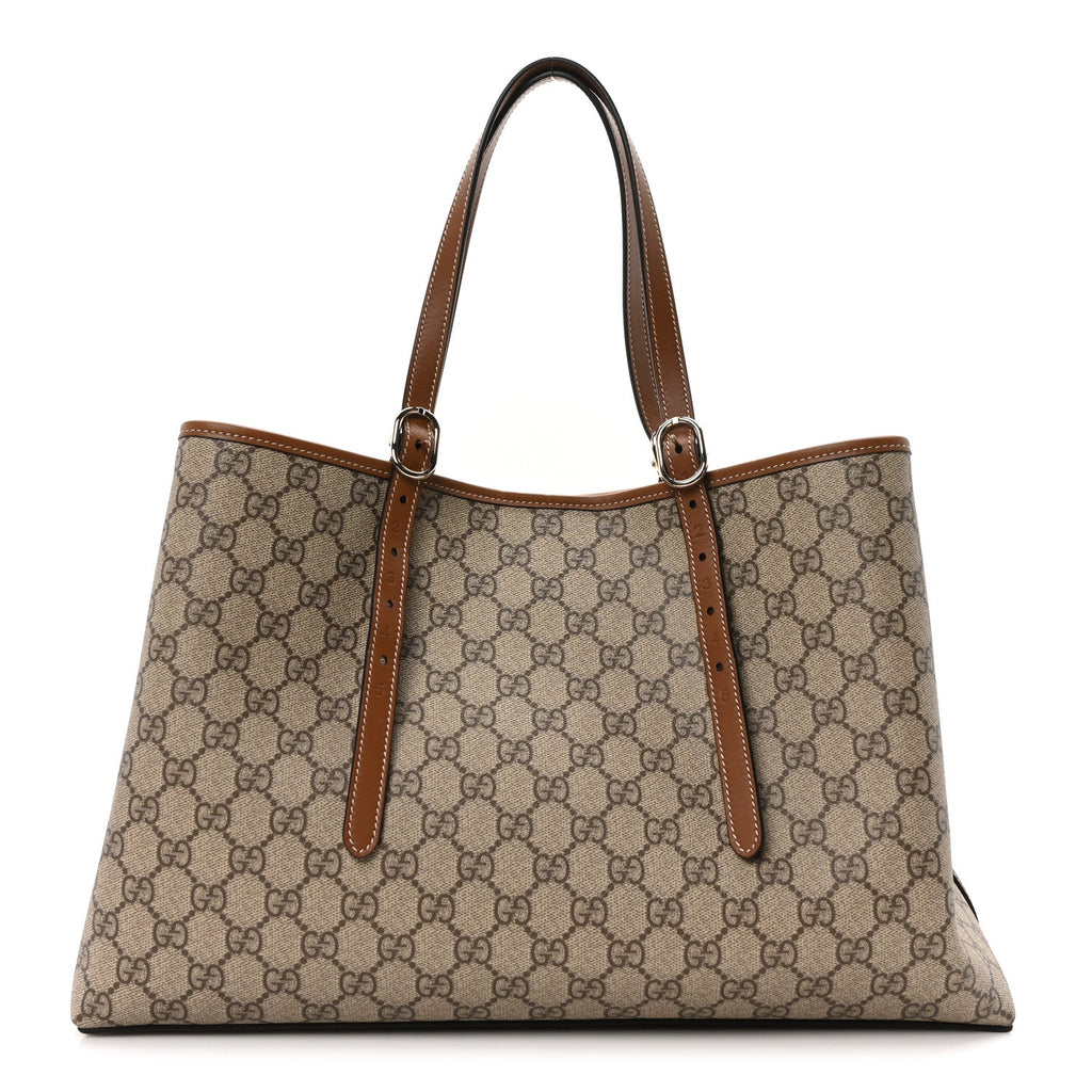 GG Supreme Monogram Emblem Medium Tote Bag Beige Dark Brown
