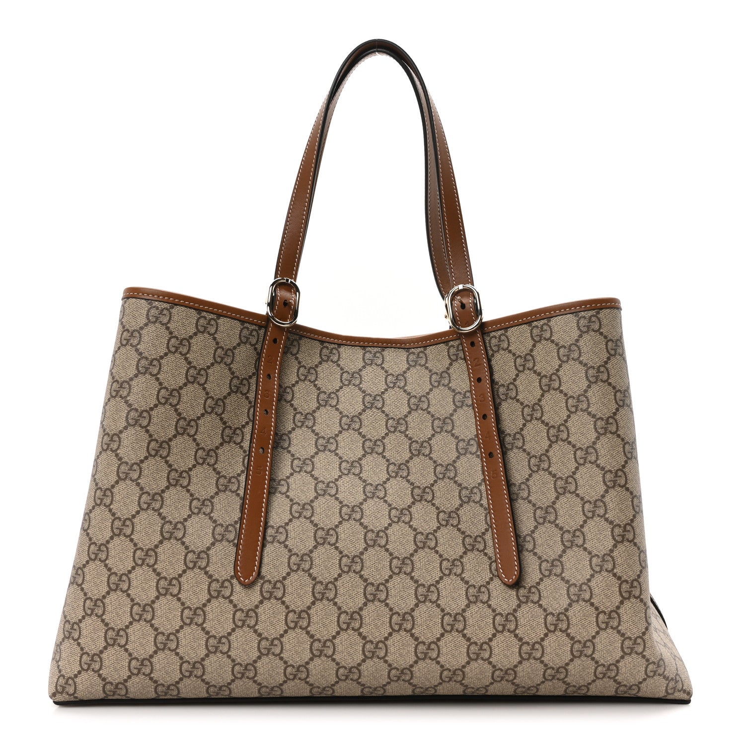 GG Supreme Monogram Emblem Medium Tote Bag Beige Dark Brown
