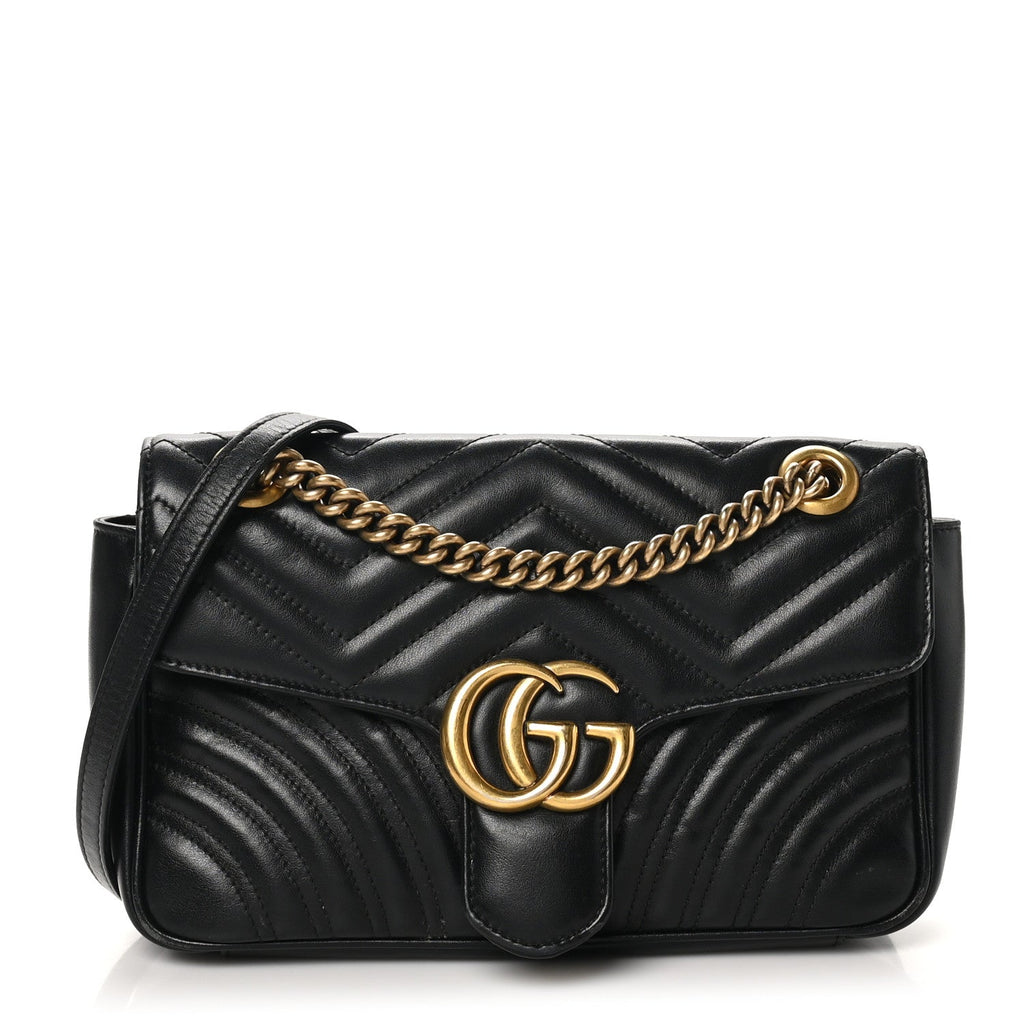Calfskin Matelasse Small GG Marmont Shoulder Bag Black