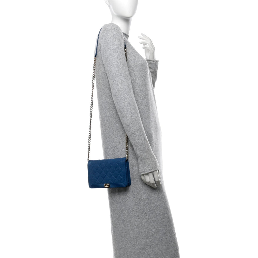 Caviar Quilted Boy Wallet On Chain WOC Blue