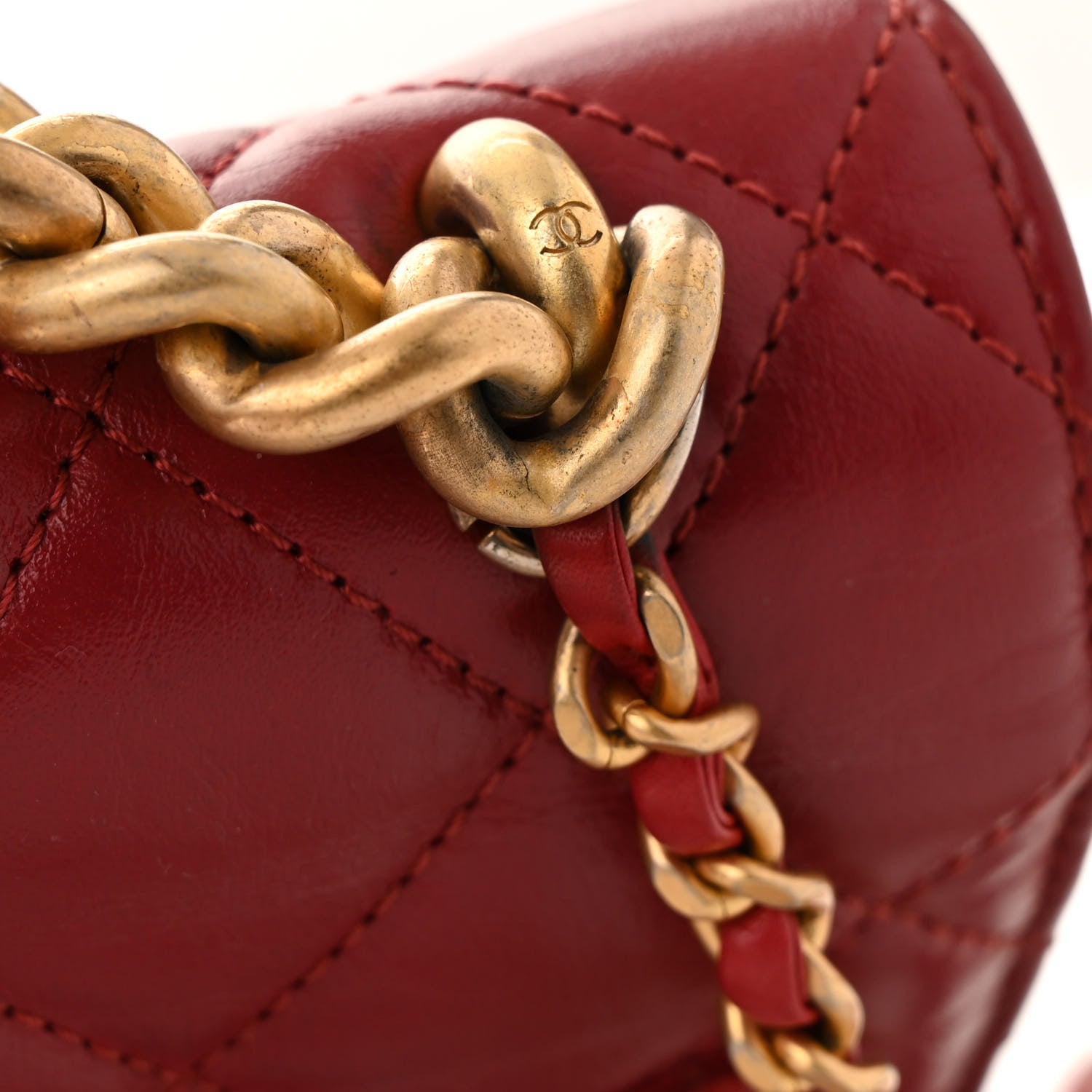 Calfskin Caviar Quilted Mini Chain Handle Flap  Red
