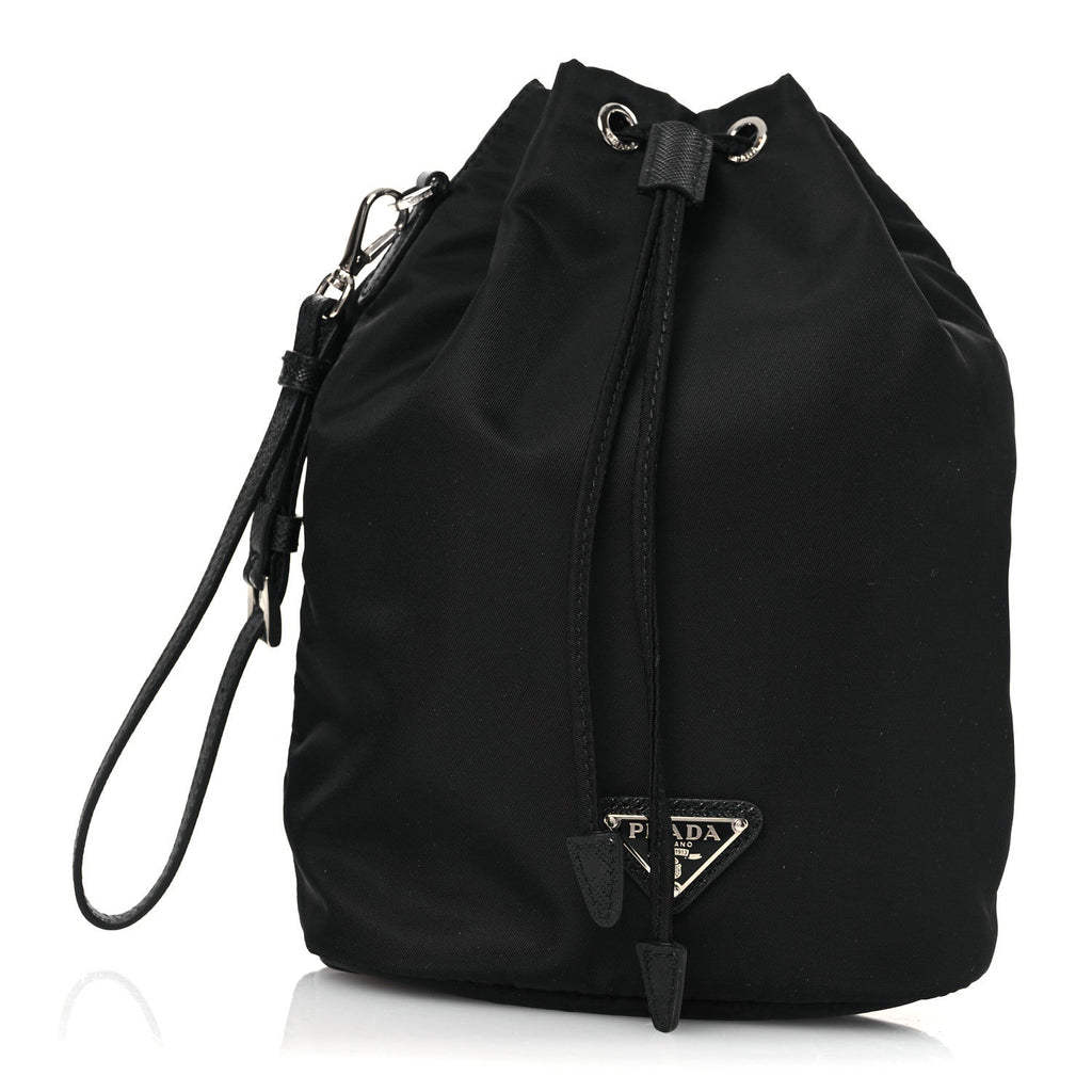 Re-Nylon Vela Drawstring Wristlet Pouch Black