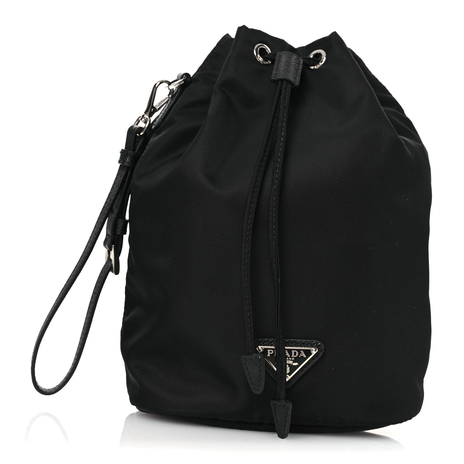 Re-Nylon Vela Drawstring Wristlet Pouch Black
