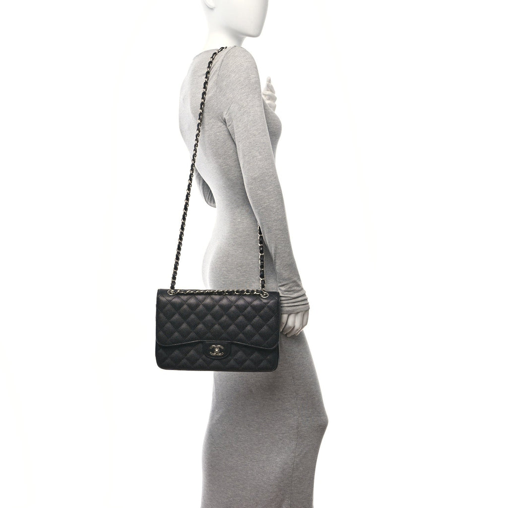 Caviar Quilted Jumbo Double Flap Black