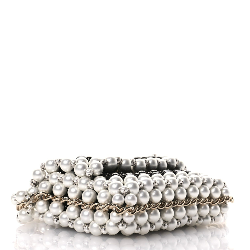 Crystal Pearl Beaded Mini Rectangular Flap Black White