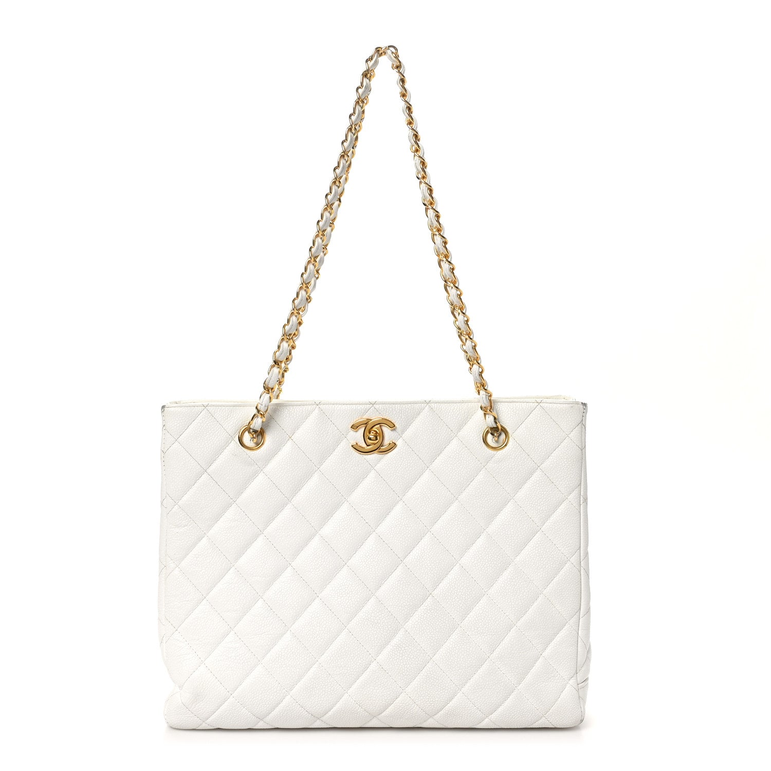Caviar Quilted Shopper Tote White