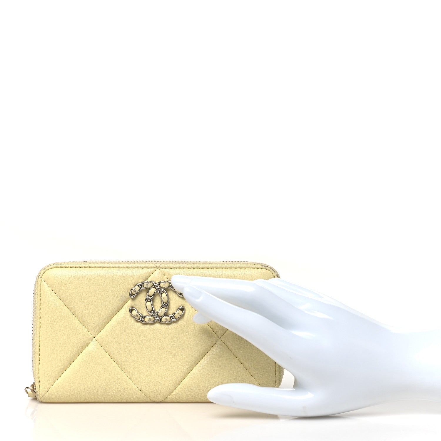 Shiny Goatskin Quilted 19 Long Zipped Around Wallet Yellow